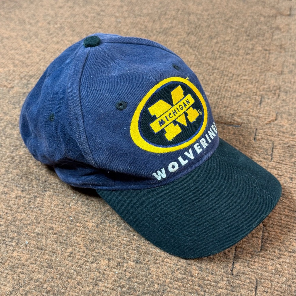 A- Vintage Michigan Wolverines Hat Drew Pearson Snapback Navy Blue Black OSFA